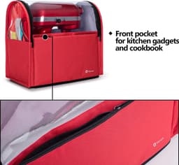 Mixer Stofhoes - Keukenmachinehoes Beschermhoes - Keuken Organisatie - Met Opbergvakken - 39.4 x 24.1 x 40.6 cm - Rood — thumbnail 4