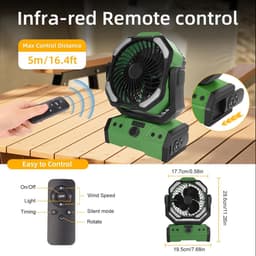 Krachtige Draagbare Oplaadbare Ventilator met Afstandsbediening en LED — thumbnail 3