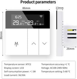 Slimme Thermostaat - Digitale Regelaar - Vloerverwarming Instellen - Met Externe Sensor - 16A - Wit — thumbnail 4