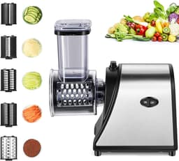 Elektrische Groentesnijder - Keukenmachine Rasp - Snel Ingrediënten Snijden - 5 RVS Messen - 250 Watt - Zilver — thumbnail 1