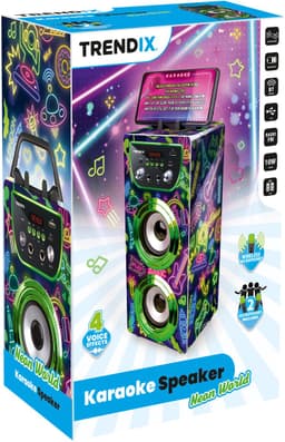 Trendix - Neon World Karaoke Speaker - Karaoke Set met 2 Draadloze Microfoons & LED Discobal — thumbnail 4