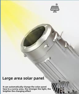 Draagbare USB-ventilator met zonneoplader, multifunctionele campinglamp, uitschuifbare noodlantaarn voor buiten, oplaadbare bureaulamp voor tent, wandelen en thuisgebruik-zilver (1 stuk) — thumbnail 5
