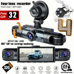 4-Camera Dashcam – 1080P Full HD Voorcamera & 720P Achter-, Linker- en Rechtercamera – Inclusief 32GB Geheugenkaart — thumbnail 1