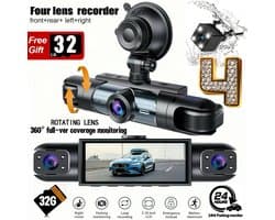 4-Camera Dashcam – 1080P Full HD Voorcamera & 720P Achter-, Linker- en Rechtercamera – Inclusief 32GB Geheugenkaart