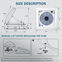 Vhr - Dak Ventilator - Camper en Caravan - 12V - Openingshoek 60° - 35dB - IP68 Waterdicht - 40X40cm - Met Afstandsbediening — thumbnail 3