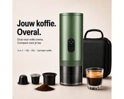 Torngat NomadBrew Pro Draagbare Koffiemachine – 3-in-1 Zelfverwarmende Espressomachine 20 Bar – Koffiezetapparaat voor Onderweg, Auto, Camping & Camper – NS/DG-Capsules & Gemalen Koffie – 7800mAh – Warme Koffie Zonder Waterkoker – Groen – Reiskoffie