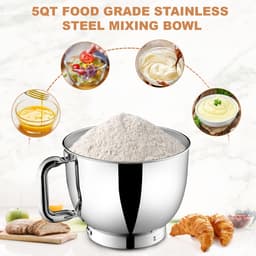 SnelShoppen - Kneedmachine 1000W, 5QT Keukenmachine met Garde en Deeghaak, Roestvrij Stalen Kom, Spatdeksel voor Bakken en Koken, Zwart — thumbnail 4