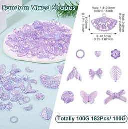 Mix van paarse acryl kralen in bloem-, strik-, vlinder-, zeemeerminstaart- en bladvorm voor het maken van armbanden en sieraden, 100 gram — thumbnail 2