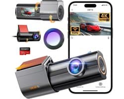 Dashcam voor auto - Zwart - 4K + 1080P Dual Lens - Met CPL Filter en 170° Groothoek - Voor en Achter Camera met WiFi en 64GB Geheugenkaart