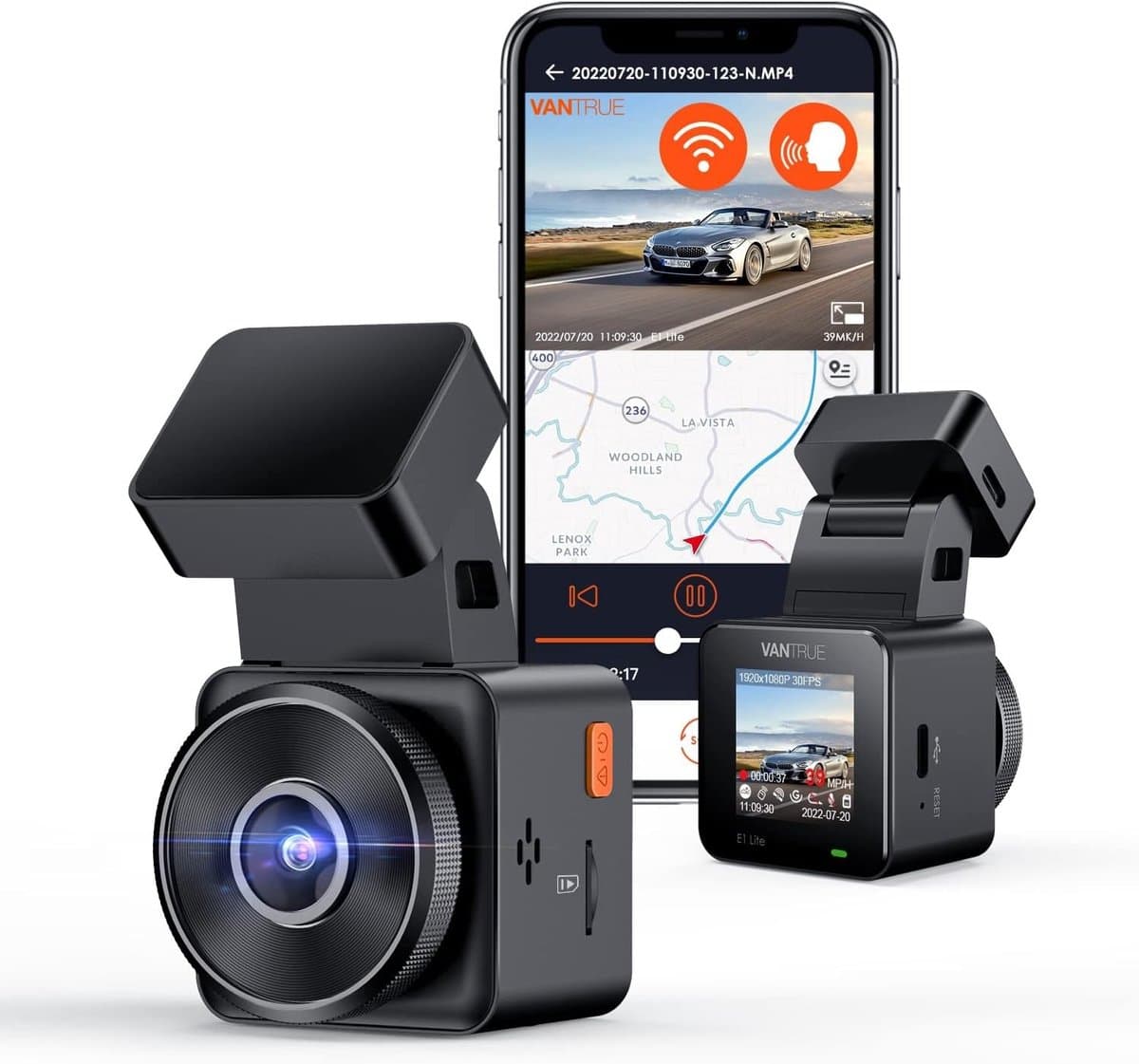 Dashcam voor auto - Zwart - 1,54 inch - Mini 1080P WiFi GPS Autocamera met Nachtzicht en Spraakbesturing — afbeelding 1