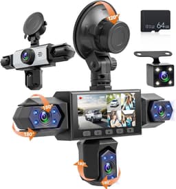 Dashcam voor auto - Zwart - 3,16 inch IPS-display - 5 Camera's met Nachtzicht en 64 GB SD-kaart - Voor Particuliere Chauffeurs — thumbnail 1