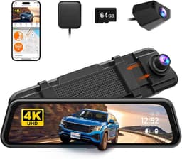 Dashcam voor auto - Zwart - 10 inch - Spiegel met 4K Voorcamera en 1080P Achtercamera - Met ADAS, GPS en Wifi — thumbnail 1