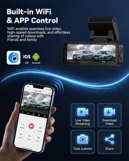 SnelShoppen - 4K Dashcam Auto 1080P, 2-Kanalen FHD Autocamera met GPS, WiFi, App Besturing, Nachtzicht, ADAS, 3.16 Inch Display, 24-Uur Parkeren — thumbnail 4
