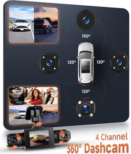 SnelShoppen - 4-Kanaals Dashcam met 360 Graden Beeld, FHD 1080p, IR Nachtzicht, 2 Inch Display, Auto Camera voor Voor, Achter, Links en Rechts - Parke — thumbnail 5
