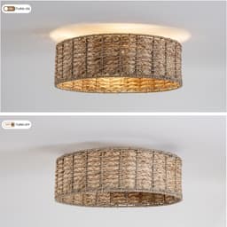 19 inch Natuurlijk Rotan Plafondventilator met Licht - Dubbele bediening via app en afstandsbediening - 6 snelheden omkeerbaar - Stille motor - ABS-bladen - Geschikt voor kleine lage ruimtes in rustieke Wabi-Sabi stijl — thumbnail 4