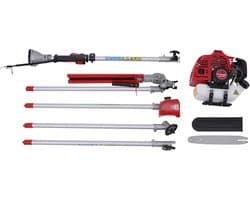 Benzine Bosmaaier - Multitool Grasmaaier - Tuinonderhoud - 4-in-1 Functionaliteit - 25 cm Snijbreedte - Rood Wit Zwart