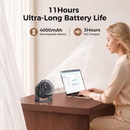 Bureaufan USB oplaadbaar stil met 100 snelheden, draagbare tafelventilator met LED display en 360° rotatie zwart — thumbnail 5