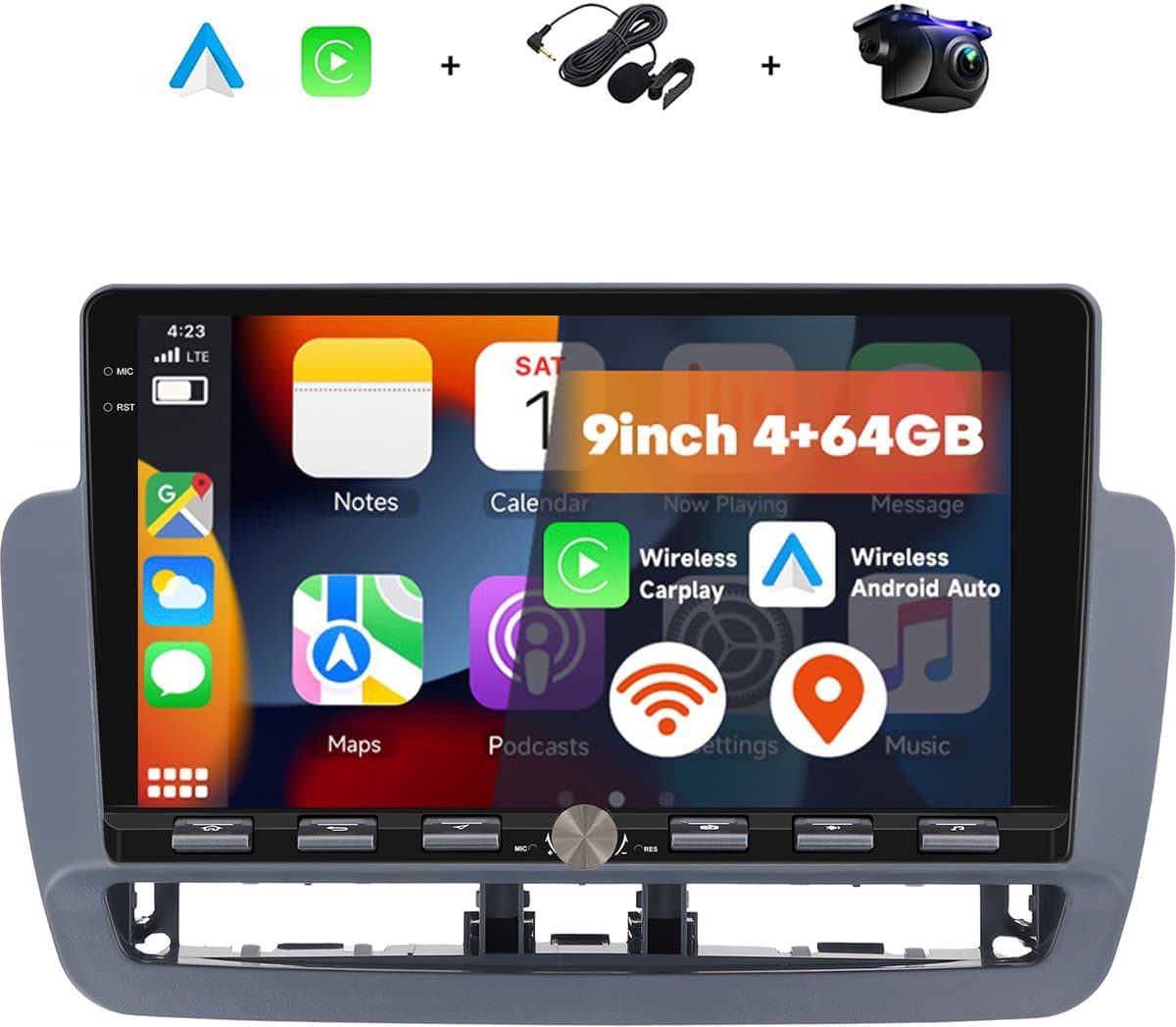 Boscer 2 Din Autoradio - Geschikt voor Seat Ibiza (2012-2015) - Draadloos Apple CarPlay & Android Auto - Vernieuwd Bedieningspaneel - 9 Inch HD Touchscreen - WiFi, Bluetooth & USB - Achteruitrijcamera & Microfoon — afbeelding 1