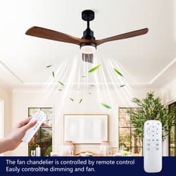Ventilator Plafond Met Verlichting – 132 cm – Massief Hout en Metaal – Zwart en Donker Walnoot – Afstandsbediening, Dimbaar, 6 Snelheden — thumbnail 4