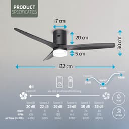 Varin® Smart Plafondventilator met verlichting - Ø 132cm - Zwart - LED CCT 18W - Super stil 20dB - 6 snelheden - Woonkamer - Slaapkamer - Tuya WiFi - App & Afstandsbediening — thumbnail 5