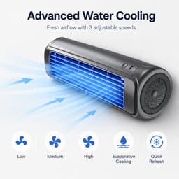 Bobypet - Premium Aircooler Muurmontage - Zonder Boren Ventilator - Energiezuinige Koeler met Drie Snelheden - Draagbare Mobiele Airco Cooler voor Slaapkamer, Keuken en Badkamer - Compacte Wandventilator met Geavanceerde Waterkoeling - grijs — thumbnail 3