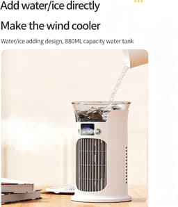 Luchtkoeler/ventilator, draagbare ventilator zonder bladen met waterreservoir van 880 ml, 3 snelheden, 180° groothoekluchtstroom en 7 LED-lampjes – stille bureauventilator (oranje) — thumbnail 5