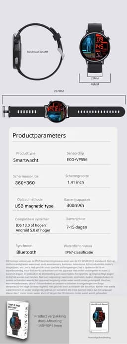 DrPhone ChronaX3 Smartwatch – ECG – Hartslag, SpO₂ - Temperatuur - 158 Sportmodi - Bluetooth Bellen - 1.41” HD - Zwart — thumbnail 3