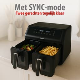 alpina Dubbele Airfryer XXL - Heteluchtfriteuse 2x4L - Air Fryer met Digitaal Touchscreen - Heteluchtoven voor 6 Personen en Meer - 8 Kookprogramma's - Sync-Modus - Timer Functie — thumbnail 5