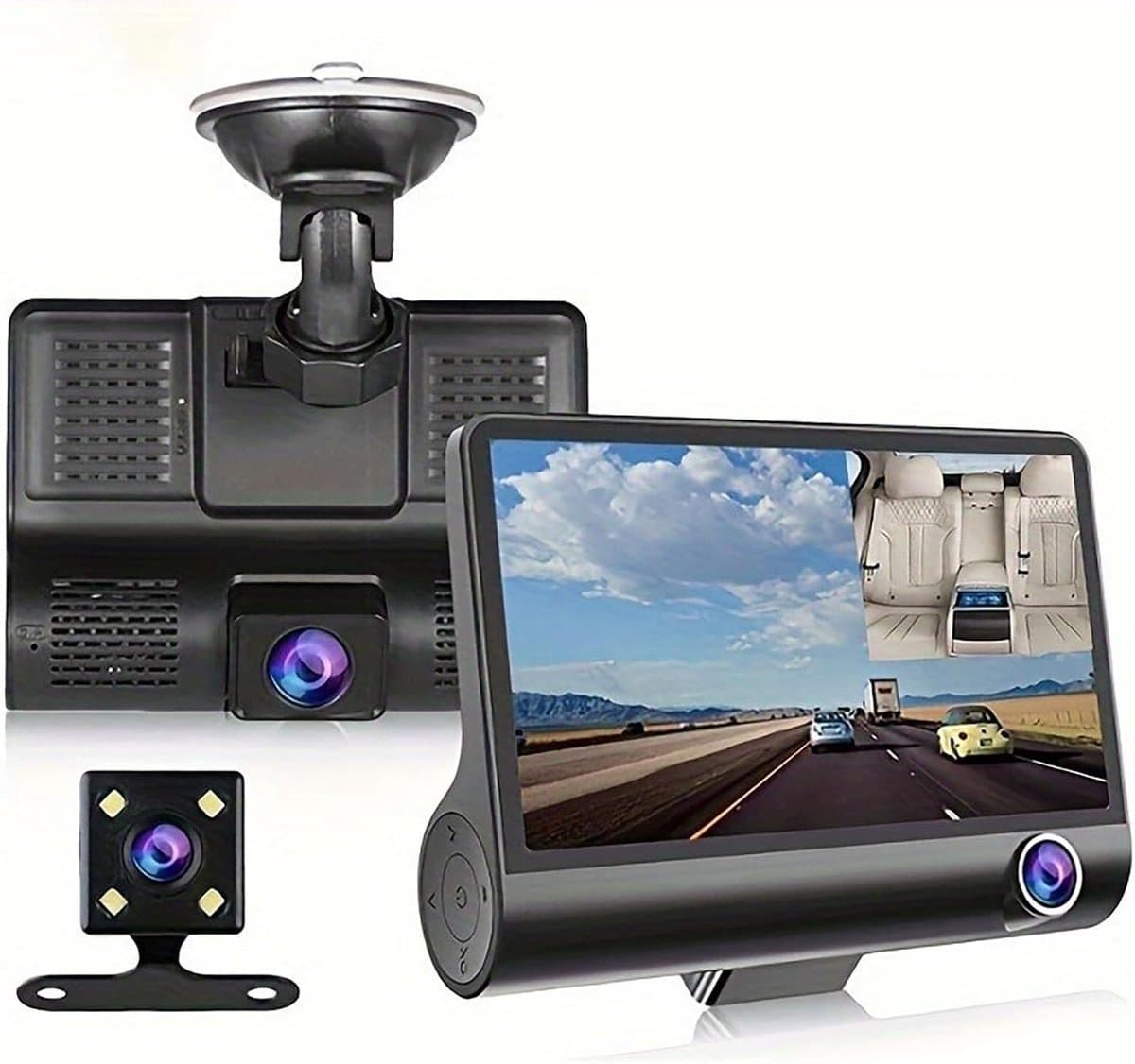 3 Camera Lens 4.0 In Auto DVR Dash Cam HD Dash Camera Dual Lens Video Recorder 1080P Black Box Cycle Dashcam Spiegel(Met 8G geheugenkaart) — afbeelding 1