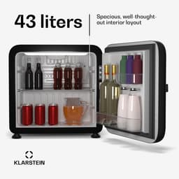 Klarstein Audrey Evo 45L minikoelkast - retro design, stil (40 dB), compressor, verstelbare pootjes, omkeerbare deur, kleine koelkast voor slaapkamers en kantoren, zwart — thumbnail 5