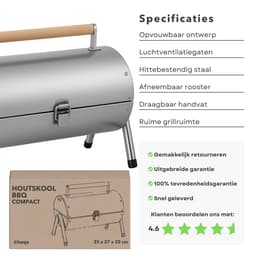 Cheqo® Draagbare Houtskoolbarbecue - Tafelmodel BBQ - Houtskool BBQ - Tafelgrill - Barbecue - Compact voor Balkon en Camping - RVS Design — thumbnail 2