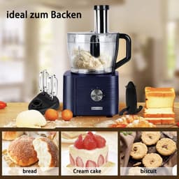 Keukenmachine - Alles in 1 keukenmachine - Multifunctionele keukenmachine - Vleesmolen - Garde - Kneder - Shredder - Sinaasappelpers - Hakselaar - Blender - 1100W - Donkergrijs — thumbnail 2