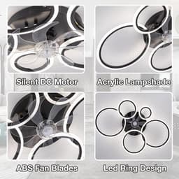 5 Ringen Plafondventilator - Zwart - 6 Snelheden - Dimbaar Met Afstandsbediening en APP - Moderne Cirkel Ventilator Licht — thumbnail 4