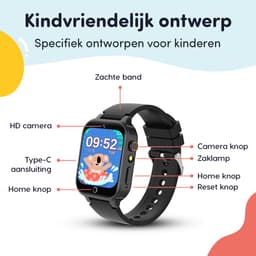 Keebies Smartwatch Kinderen - 5 t/m 12 jaar - Incl. Camera en 26 Kids Spelletjes - 512MB Geheugen - USB Oplaadbaar kinderhorloge - Jongen / Meisje - Zwart — thumbnail 4