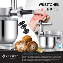 KESSER® 3 in 1 Keukenmachine Foodprocessor - Keukenmixer - Keukenrobotor K-KM 3000 met Kneder Multifunctionele Mixer 5,5 L Kom met 3 Menggereedschappen 1,5 L Sapcentrifuge Worstset Pasta & Koekjesvormen - Zilver — thumbnail 2