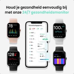 FITNOVA Smartwatch Dames & Heren - Horloge met stappenteller - Geschikt voor IOS, Smartwatch Android en HarmonyOS - Zwart — thumbnail 4