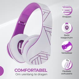 PowerLocus P2 - Draadloze Over-Ear Koptelefoon Inklapbaar - Bluetooth Hoofdtelefoon - Met microfoon – Headphone - Micro SD mode – Incl. Carry Case – Wit/Purper — thumbnail 2