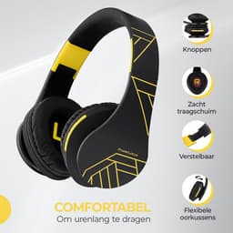 PowerLocus P2 - Draadloze Over-Ear Koptelefoon Inklapbaar - Bluetooth Hoofdtelefoon - Met microfoon – Headphone - Micro SD mode – Incl. Carry Case - Zwart/Geel — thumbnail 2