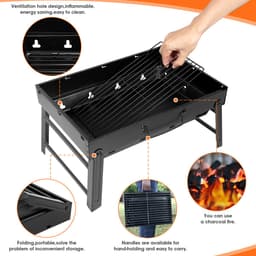 Uten Opvouwbare mini bbq houtskool - barbecue houtskool - Houtskoolbarbecues - Camping barbecues- Barbeque - Grilloppervlak (L x B) 35 x 27 cm - Zwart — thumbnail 5