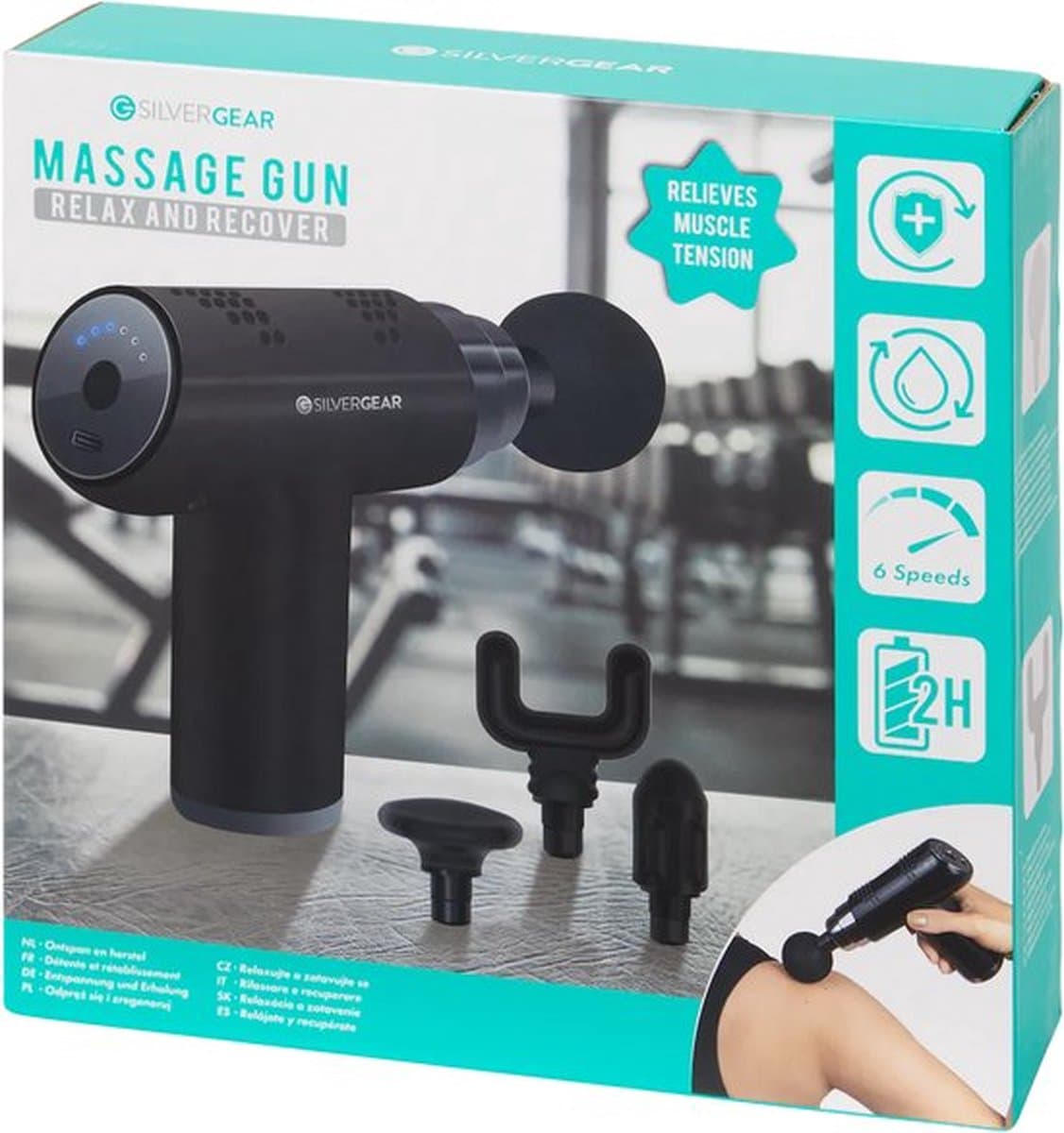 Silvergear - Massage Gun - 6 Standen - 4 Opzetstukken - Spiermassage - Ontspan en herstel — afbeelding 1