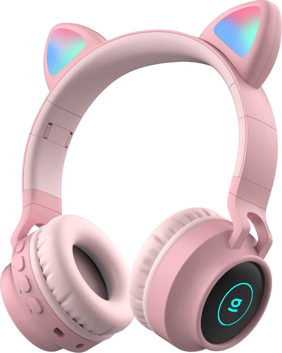 Kinder hoofdtelefoon - Draadloze koptelefoon Bluetooth met led kattenoortjes roze - DOBI MAX — afbeelding 1