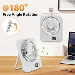 VHV - Ventilator - Tafelventilator - Mini ventilator - Tafelventilator met USB-aansluiting - Klein formaat - 2500 mAh batterij - Stille mini-tafelventilator met LED-display - Draagbare bureauventilator - Voor thuis - Kantoor en kamperen - Zwart — thumbnail 3