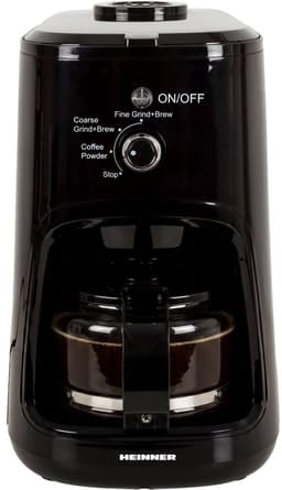 Heinner HCM-900RBK Koffiezetapparaat met Koffiemolen - 900W - 0.6L - 4 Kopjes - Instelbare Maalgraad Fijn/Grof - Voor Koffiebonen & Gemalen Koffie - Glazen Kan - Zwart — thumbnail 2