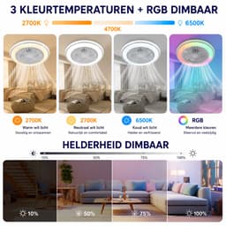 Jensaro Plafondventilator met Verlichting RGB – 60W – Met Afstandsbediening & App – 6 Snelheden – Stil – Bluetooth – Dimbaar — thumbnail 2