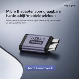 USB-C naar Micro USB-B Adapter – 2 Stuks – Micro B 3.0 / 10Gbps – Verloopstekker voor Externe HDD & SSD Harde Schijf – Geschikt voor WD My Passport & Seagate – Space Grey — thumbnail 5