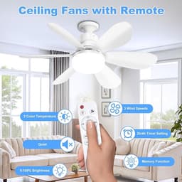 Plafondventilator met LED Verlichting – E27 Fitting – 3 Snelheden – Dimbaar (3000K-6500K) – Met Afstandsbediening & Timer – Stil — thumbnail 1