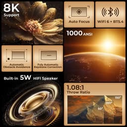 Allero Mini Beamer - AI Smart Projector - 1000 ANSI - 8K - Automatische Focus - Thuisbioscoop - 1080P - Beamer - Projectiescherm — thumbnail 2