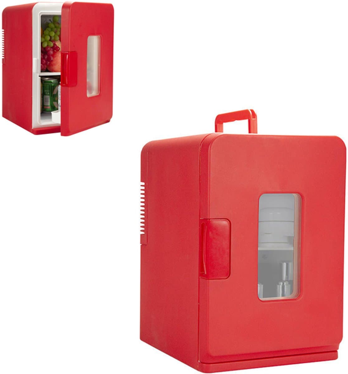 KZQ Mini koelkast 15 liter 2-in-1 minibar koel en warm AC/DC 230V/12V draagbaar rood zwarte glazen deur voor auto kantoor camping thuis eten drinken — afbeelding 1