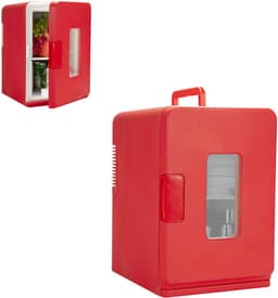 KZQ Mini koelkast 15 liter 2-in-1 minibar koel en warm AC/DC 230V/12V draagbaar rood zwarte glazen deur voor auto kantoor camping thuis eten drinken — thumbnail 1