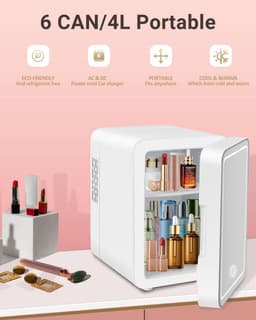 KZQ Witte Draagbare Mini Koelkast voor Skincare Beauty Cosmetica Make-up 4 Liter Thermo Elektrisch Koelen en Warm Huidverzorgings Koelkast met Gespiegelde Deur en Dimbaar LED Licht — thumbnail 3